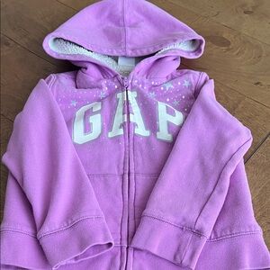 GAP Lavender Hoodie with White Lettering. Sherpa liking. Size 5.